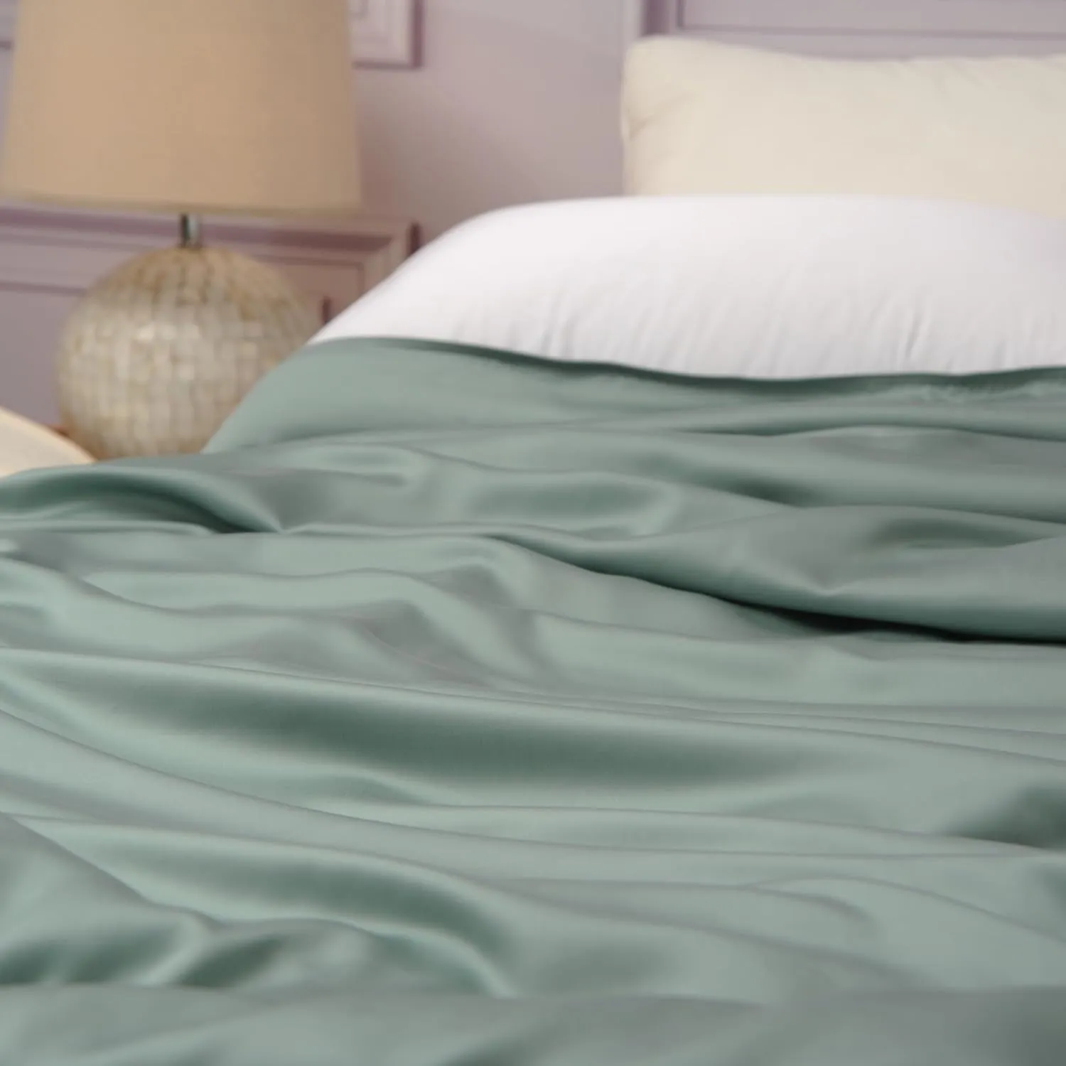 CUDDLE DREAMS Silk Filled Comforter for All Season, Detachable Tencel Duvet Cover for Easy Care, Naturally Breathable (Celadon, Twin)
