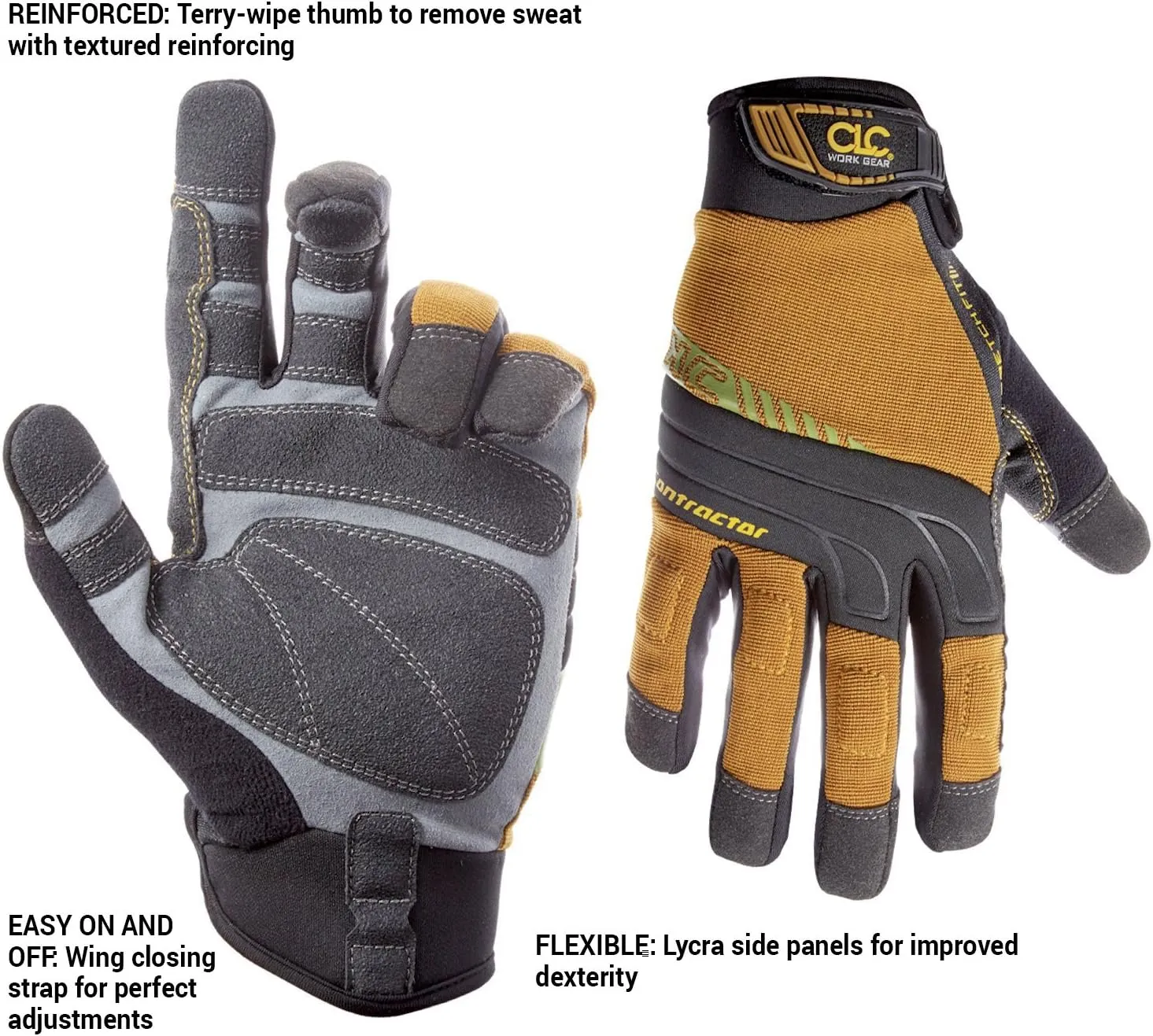 Custom Leathercraft160X Contractor XtraCoverage Flex Grip Work Gloves, Extra Large, Black, Brown