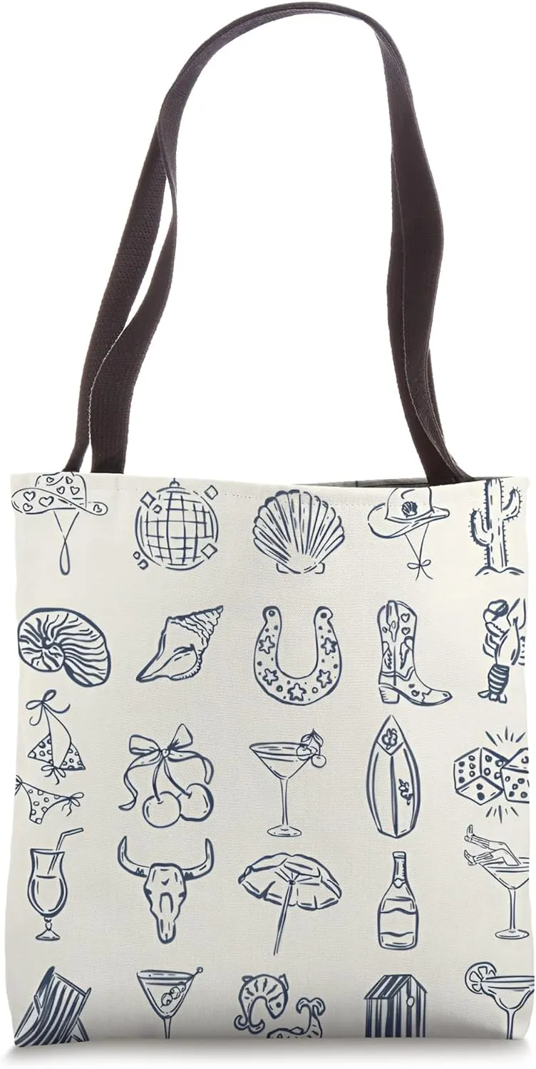 Cute Blue Coquette Coastal Cowgirl Collage Summer Beach Tote Bag