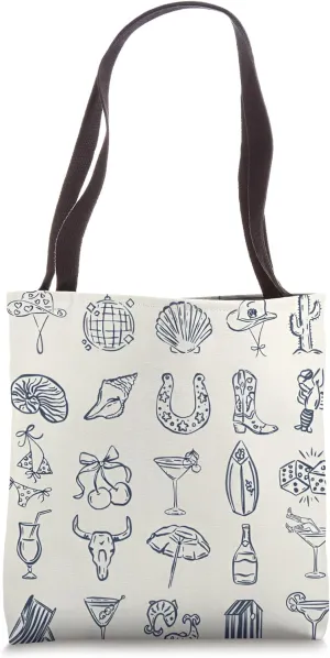 Cute Blue Coquette Coastal Cowgirl Collage Summer Beach Tote Bag