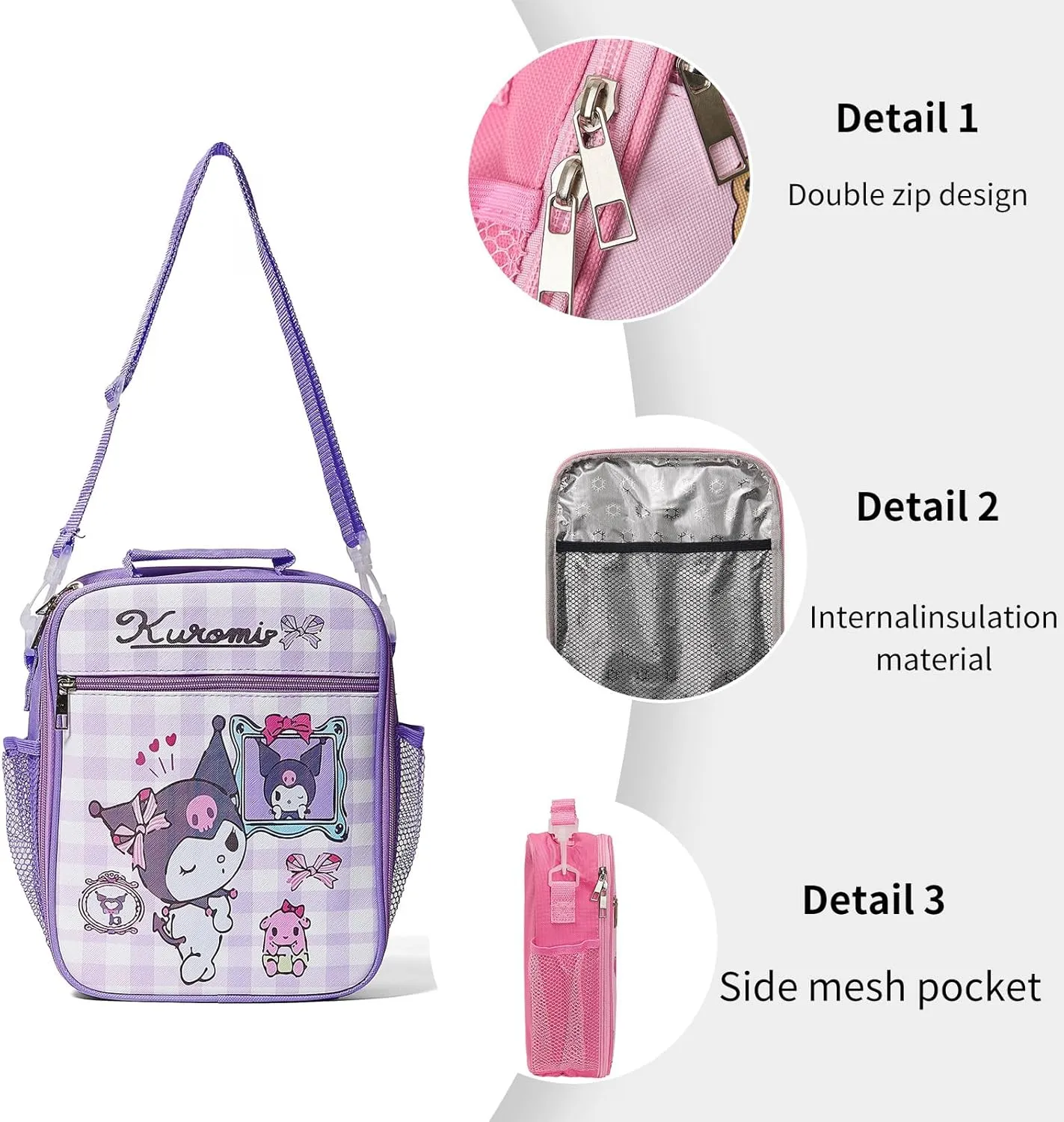 Cute Lunch Bags for Women, Large Capacity Lunch Tote with Adjustable Shoulder Strap, Reusable Insulated Lunch Box (Violet2)