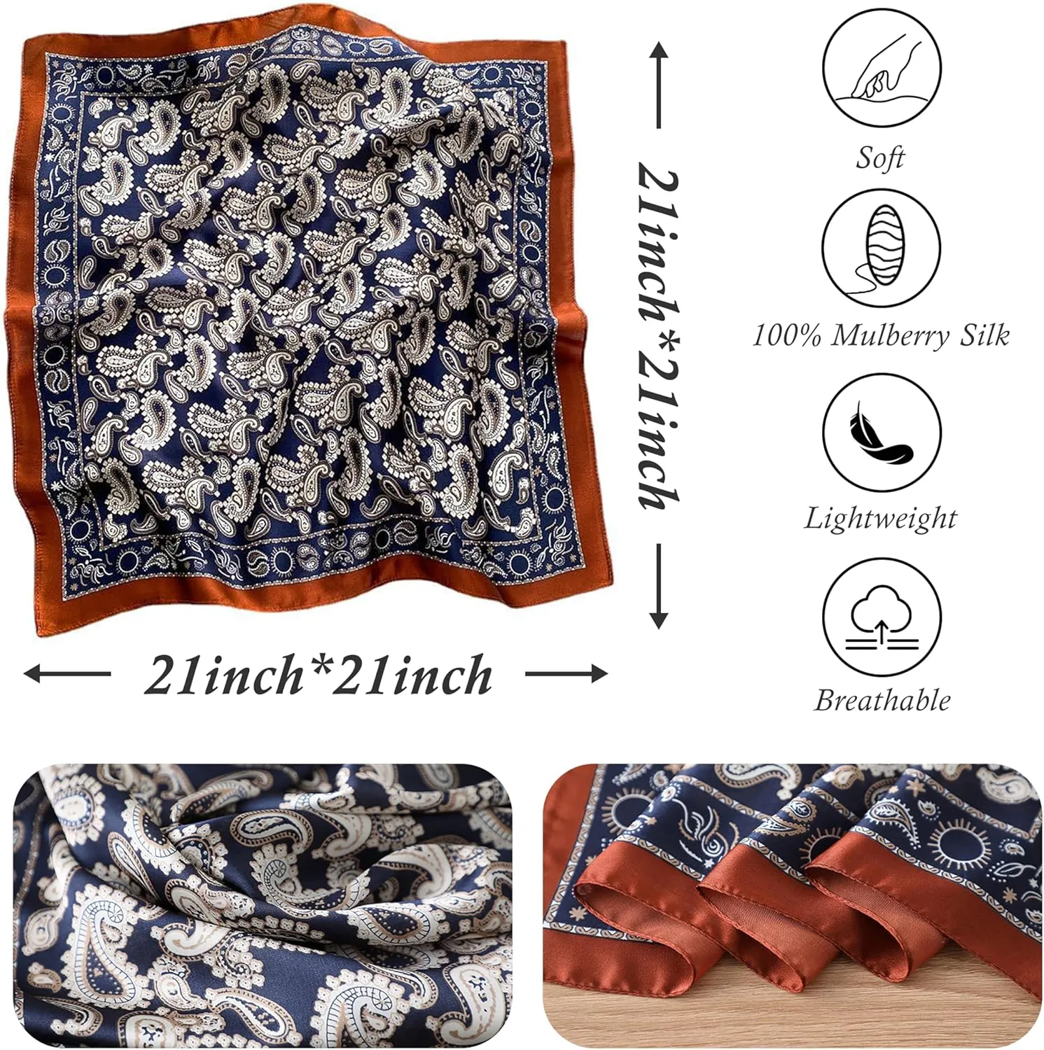 cxzymcln100% Mulberry Silk Neck Scarf 21"x21" Small Square Scarfs for Women Gift Packed