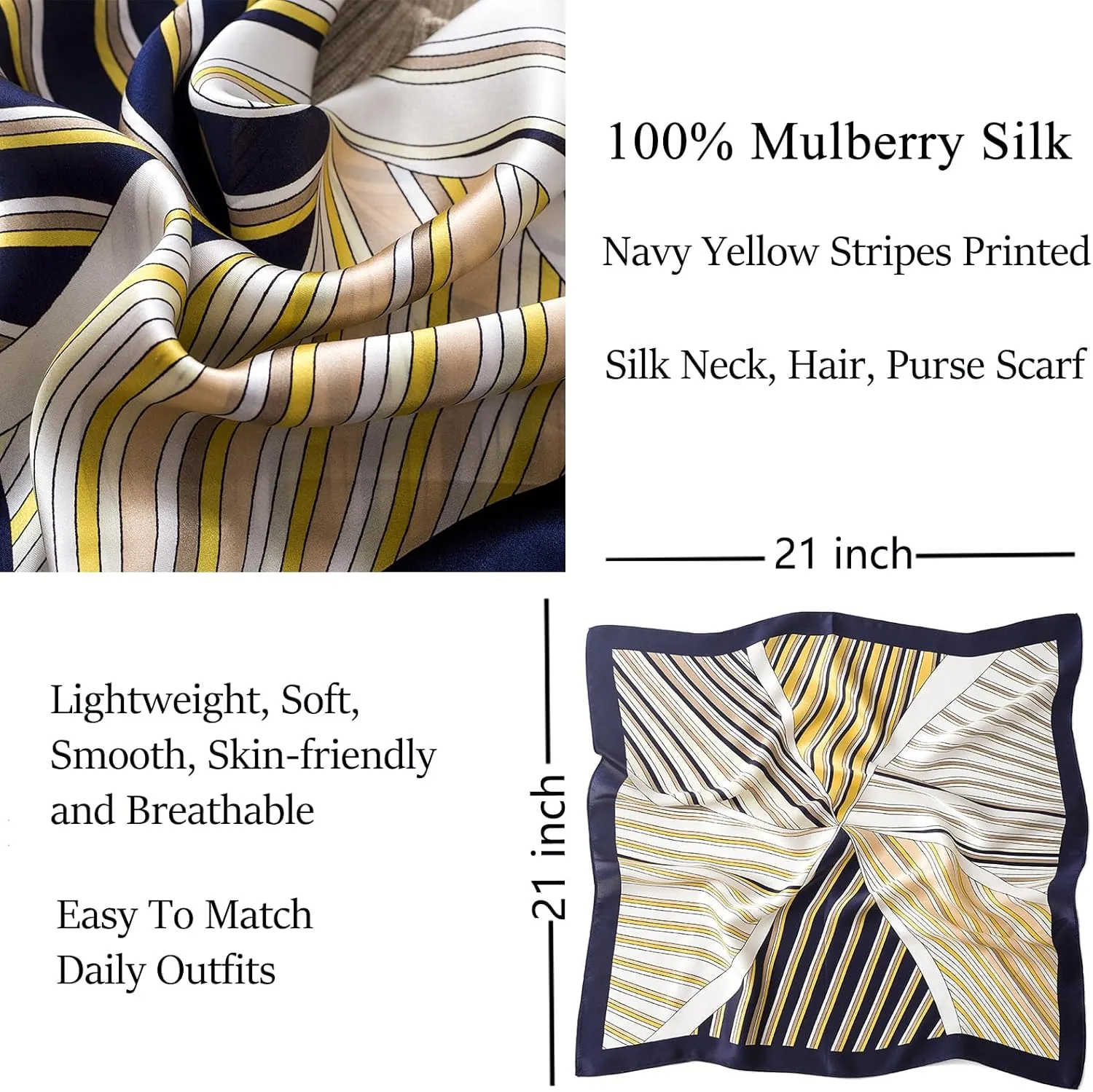 cxzymcln100% Mulberry Silk Neck Scarf 21"x21" Small Square Scarfs for Women Gift Packed