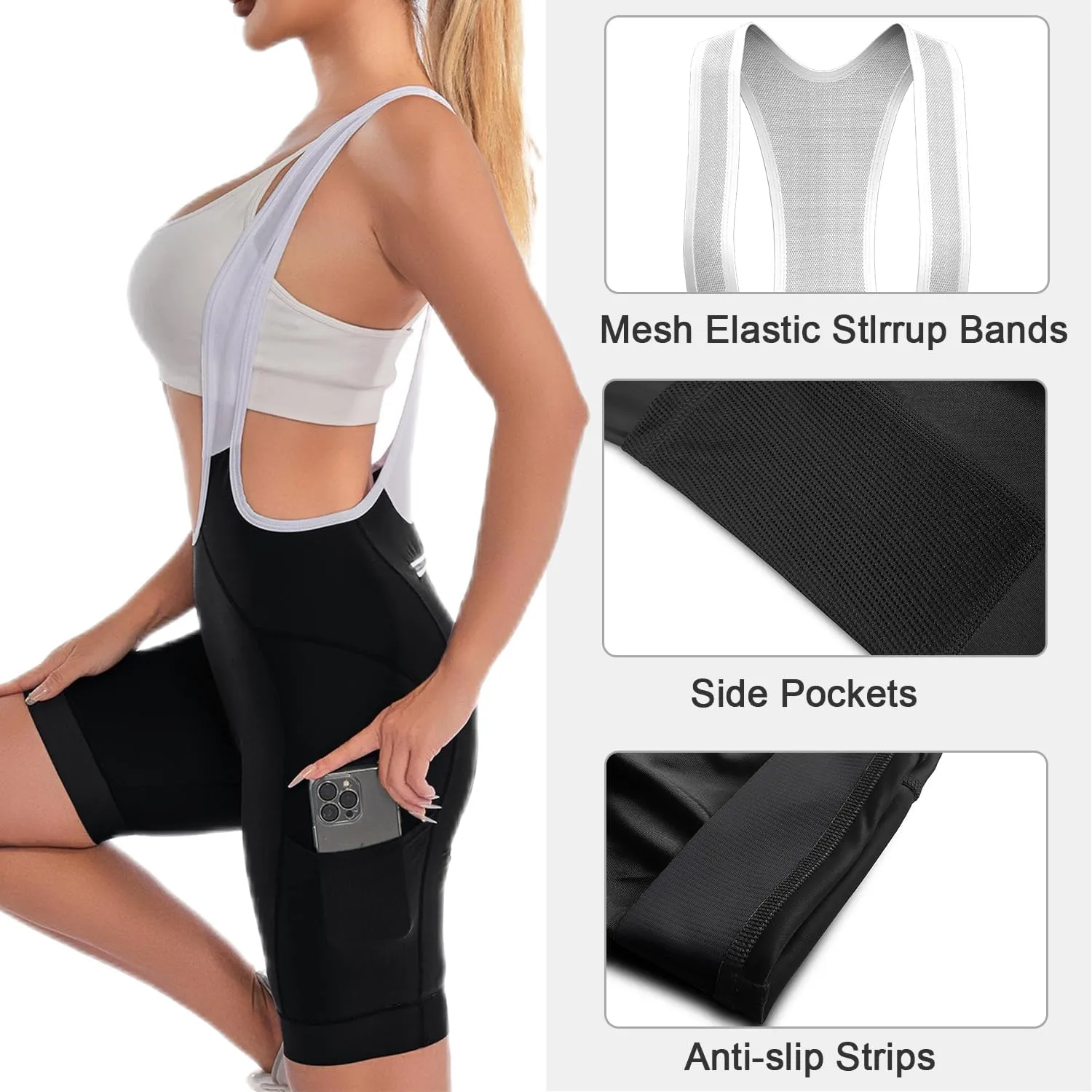 Cycling Bibs Women Padded Bike Shorts Womens Bicycle Shorts with Padding 4D Biking Pants with Mesh Pockets