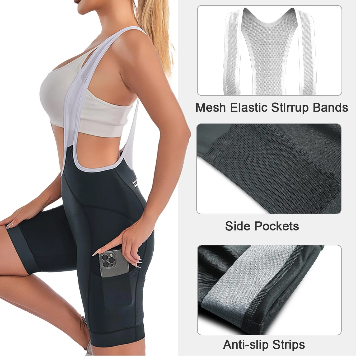 Cycling Bibs Women Padded Bike Shorts Womens Bicycle Shorts with Padding 4D Biking Pants with Mesh Pockets