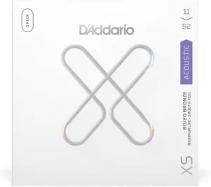 D'Addario Acoustic Guitar Strings, XS 80/20 Bronze Coated, XSABR1152-3P, Custom Light Gauge 11-52, 6-String Set, Pack of 3