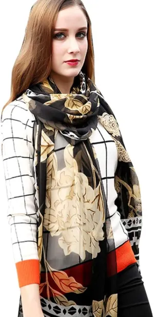 DANA XU 100% Pure Mulberry Crinkle Georgette Silk Large Size Wedding Pashmina Shawls and Wraps travel floral Scarf for Women