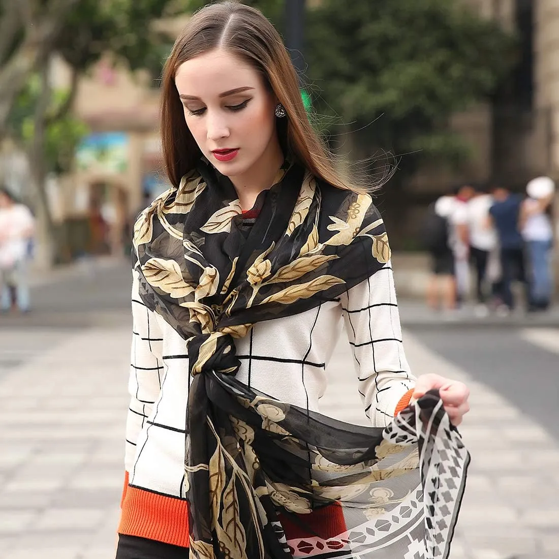 DANA XU 100% Pure Mulberry Crinkle Georgette Silk Large Size Wedding Pashmina Shawls and Wraps travel floral Scarf for Women