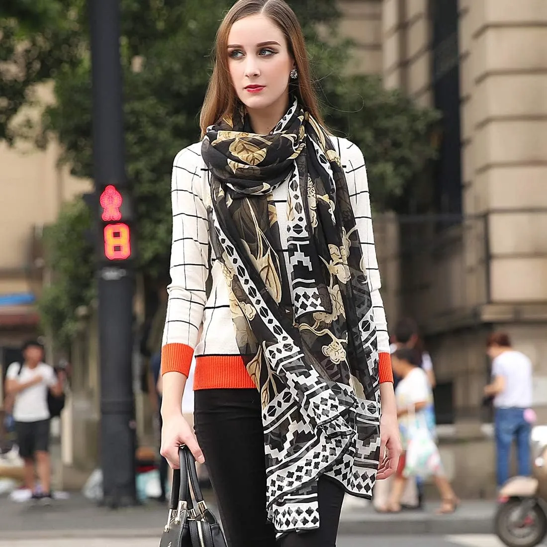 DANA XU 100% Pure Mulberry Crinkle Georgette Silk Large Size Wedding Pashmina Shawls and Wraps travel floral Scarf for Women
