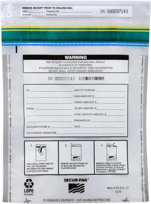 Deposit Bags - Pack of 100 - Bill Capacity, 2,000 - Premium, Level 4 Security Tamper Evident, Clear Security Bags - Self Sealing, Transparent 2.5 Mil Plastic - 12" x 16" - SECUR-PAK
