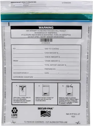 Deposit Bags - Pack of 100 - Bill Capacity, 6,000 - Premium, Level 4 Security Tamper Evident, Clear Security Bags - Self Sealing, Transparent 2.5 Mil Plastic - 15" x 20" - SECUR-PAK