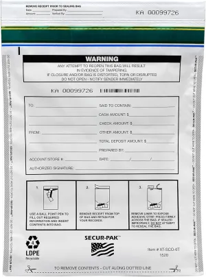 Deposit Bags - Pack of 100 - Bill Capacity, 6,000 - Premium, Level 4 Security Tamper Evident, White Security Bags - Self Sealing, Opaque 2.5 Mil Plastic - 15" x 20" - SECUR-PAK