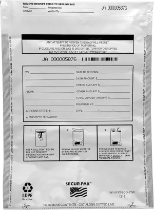 Deposit Bags with Pocket - Pack of 100 - Premium, Level 4 Security Tamper Evident, White Security Bags - Self Sealing, Opaque 2.5 Mil Plastic - 12" x 16" - SECUR-PAK