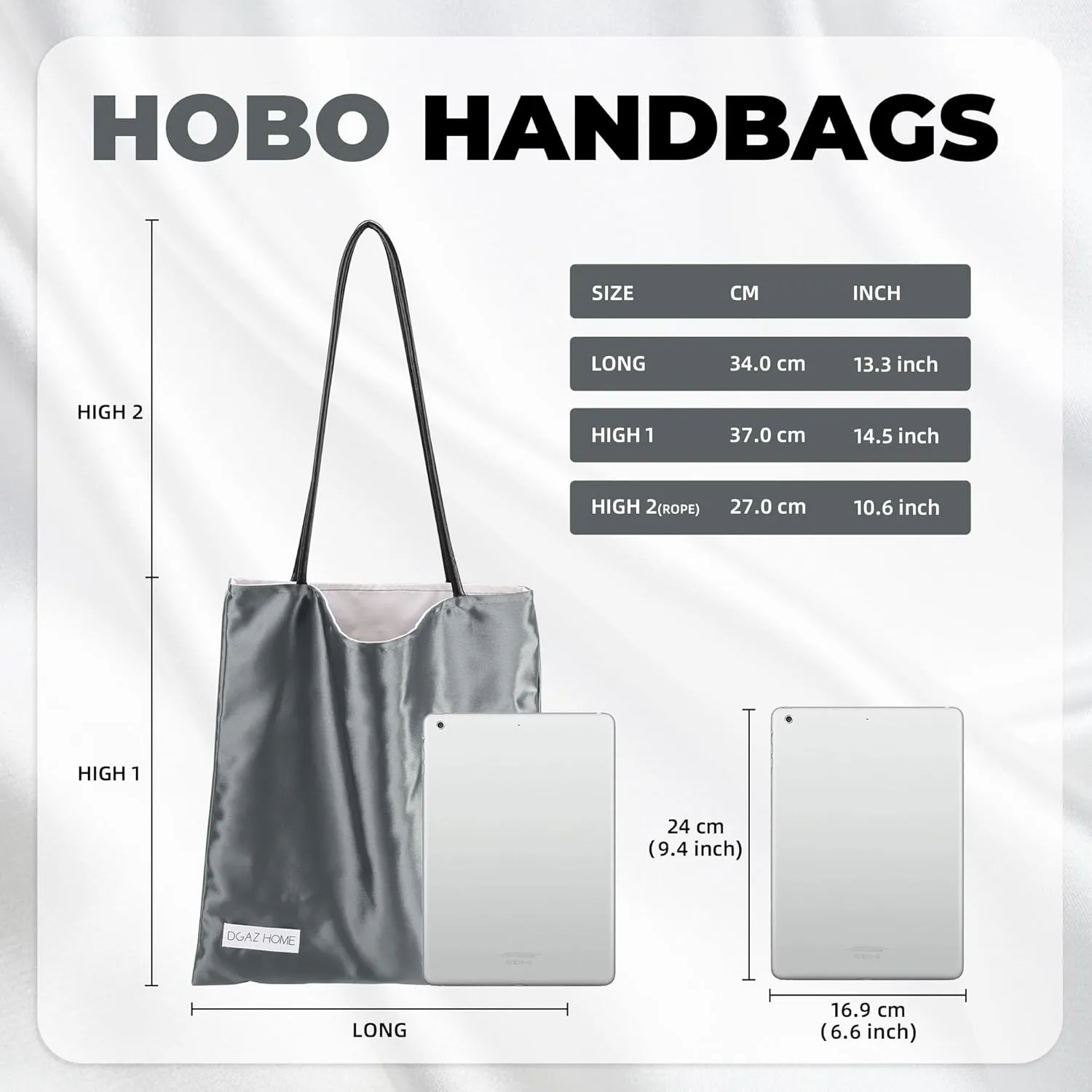 DGAZ Silk Designer Bags for Women, Luxury Tote Bag with Zipper, Large Shoulder Hobo Bags
