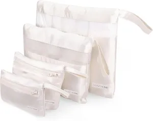 DGAZ Silk Packing Cubes for Travel, 4 Set Lightweight Vacation Travel Essentials, Expandable Storage Travel Luggage Bags Organizers(Craie)