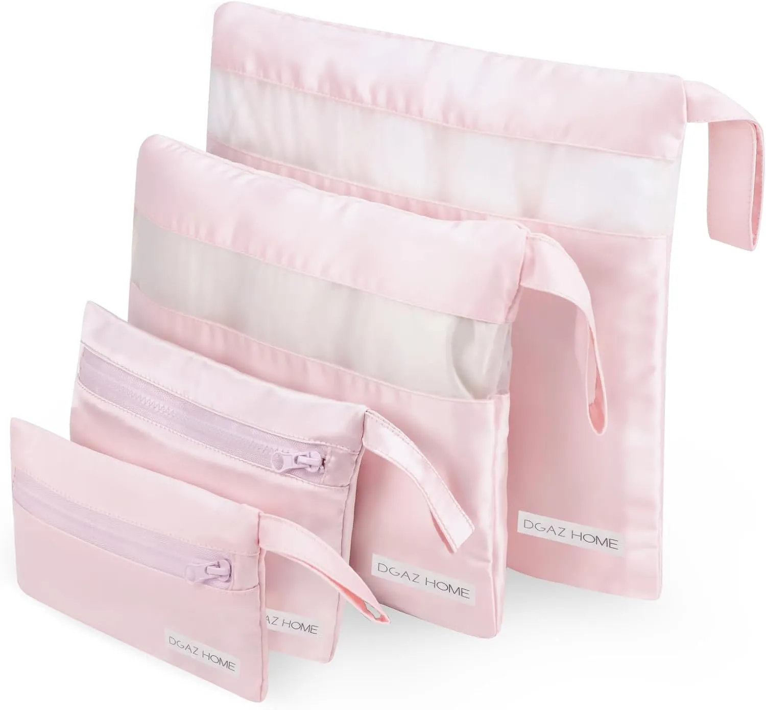 DGAZ Silk Packing Cubes for Travel, 4 Set Lightweight Vacation Travel Essentials, Expandable Storage Travel Luggage Bags Organizers(Pink)