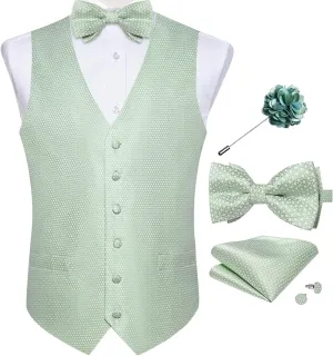 DiBanGu Mens Paisley Suit Waistcoat,Silk Dress Vest and Bowtie Pocket Square Cufflinks with Lapel Pin Set for Wedding Tuxedo