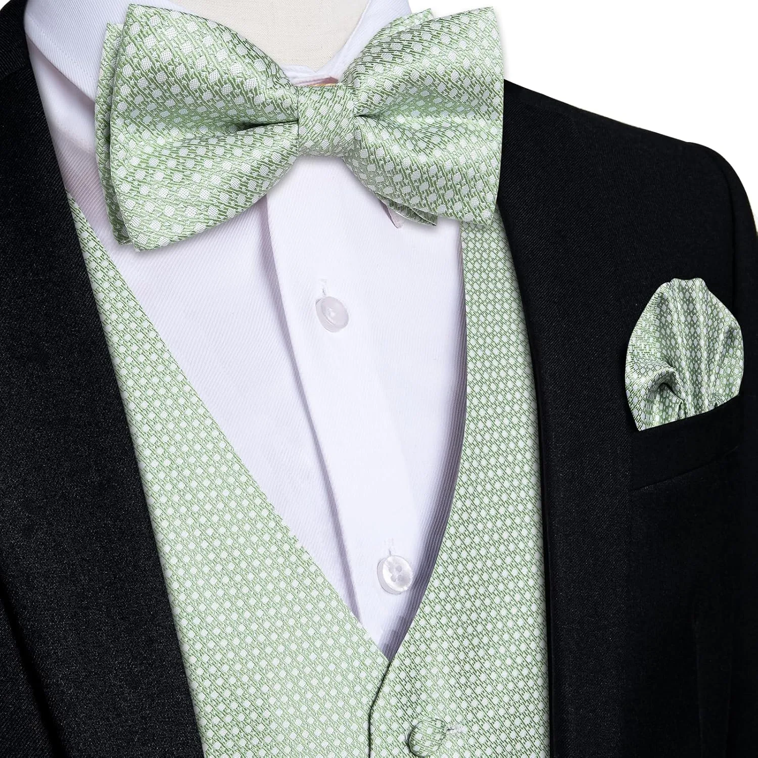 DiBanGu Mens Paisley Suit Waistcoat,Silk Dress Vest and Bowtie Pocket Square Cufflinks with Lapel Pin Set for Wedding Tuxedo
