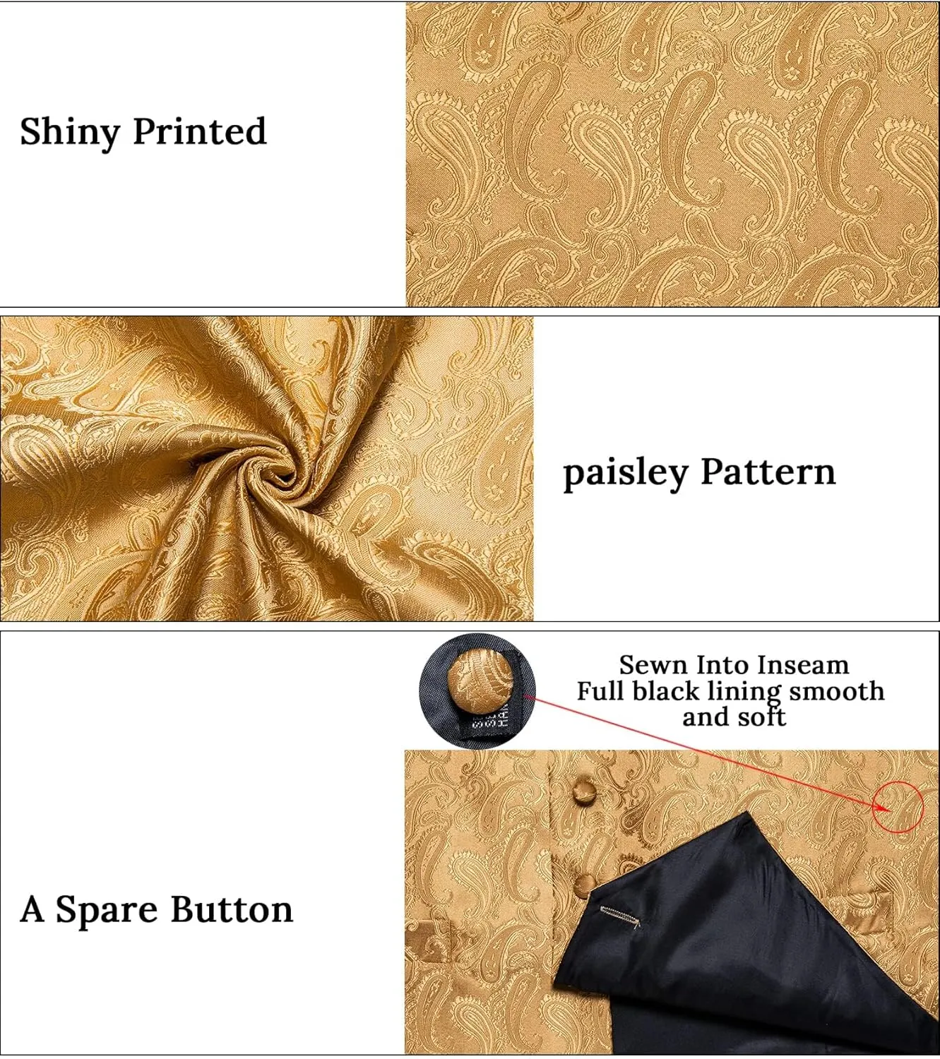 DiBanGu Mens Paisley Suit Waistcoat,Silk Dress Vest and Bowtie Pocket Square Cufflinks with Lapel Pin Set for Wedding Tuxedo