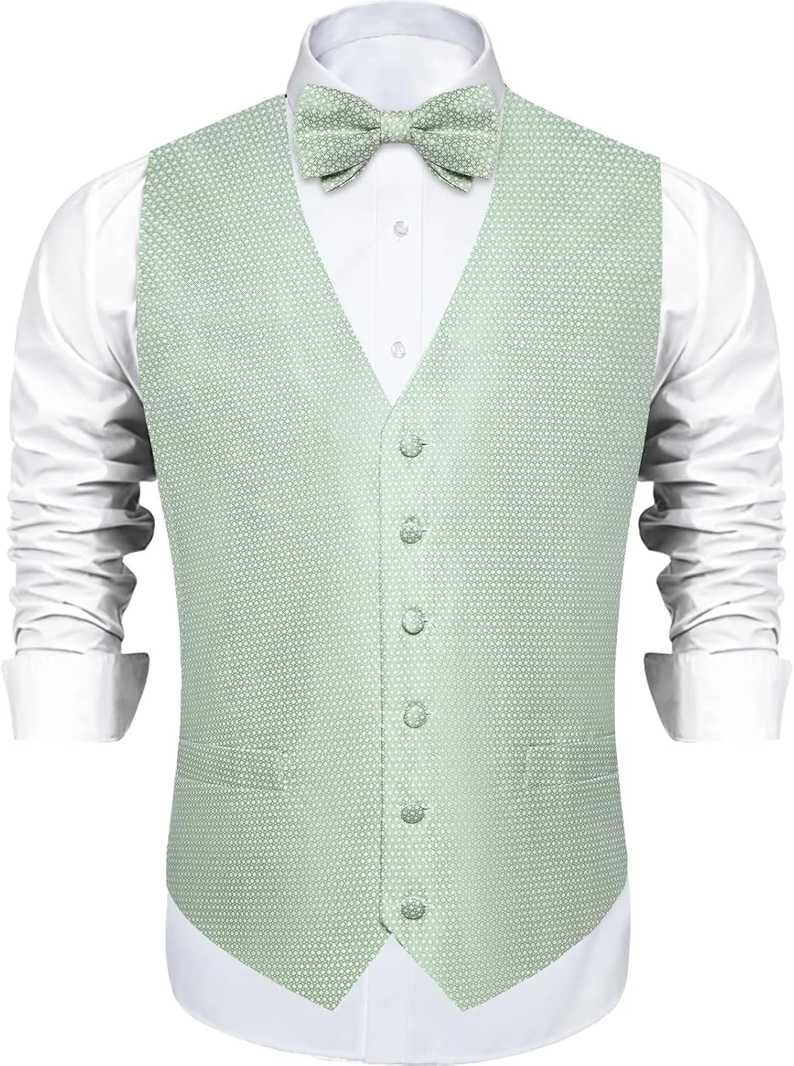 DiBanGu Mens Paisley Suit Waistcoat,Silk Dress Vest and Bowtie Pocket Square Cufflinks with Lapel Pin Set for Wedding Tuxedo