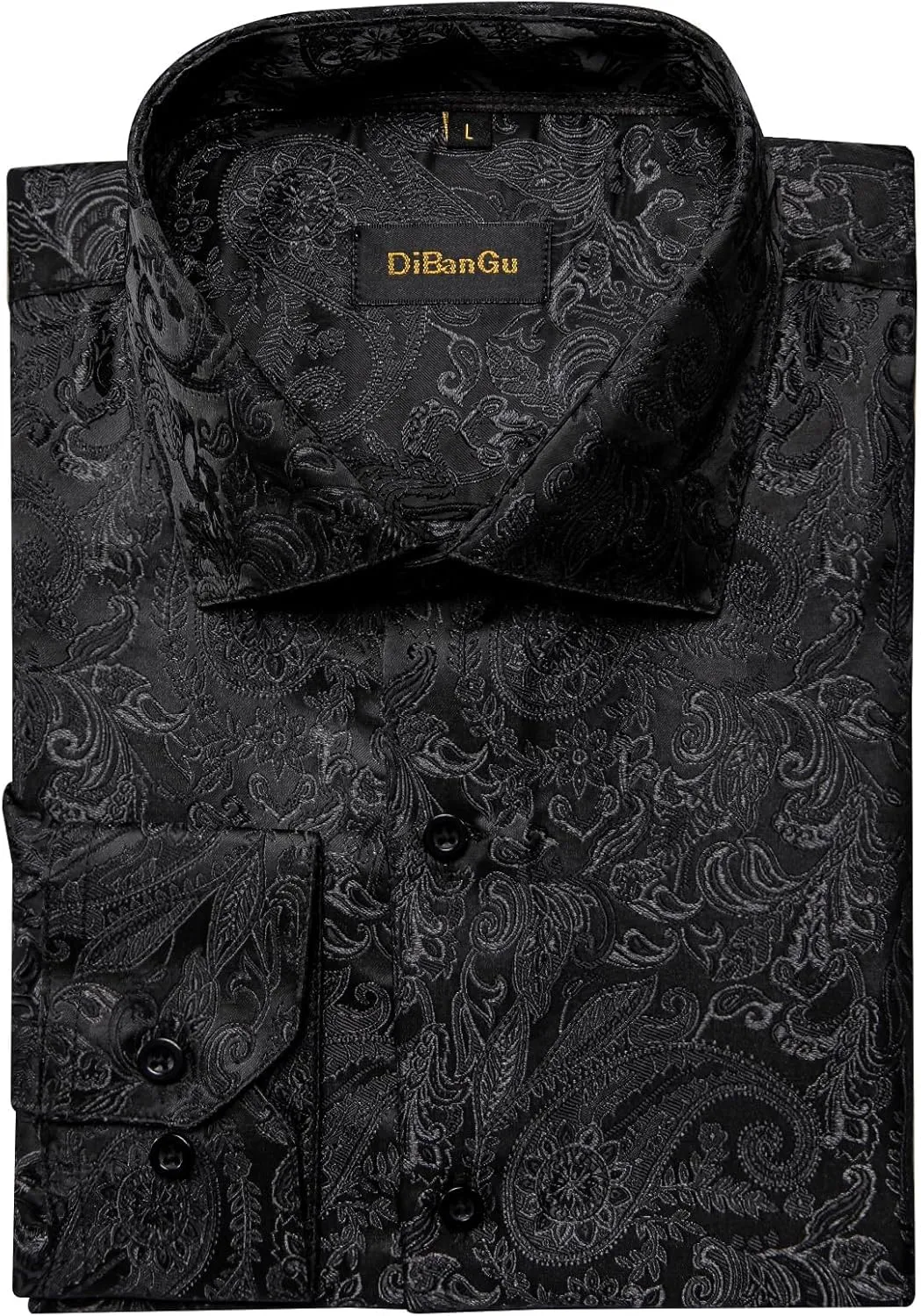 DiBanGu Mens Silk Paisley Dress Shirts,Long Sleeve Button Down Shirt Casual Regular Fit Shirt for Men Wedding Party