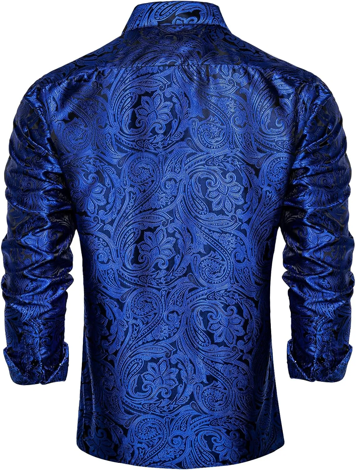 DiBanGu Mens Silk Paisley Dress Shirts,Long Sleeve Button Down Shirt Casual Regular Fit Shirt for Men Wedding Party