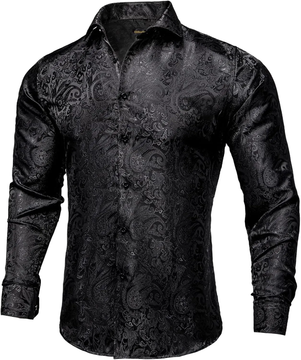 DiBanGu Mens Silk Paisley Dress Shirts,Long Sleeve Button Down Shirt Casual Regular Fit Shirt for Men Wedding Party