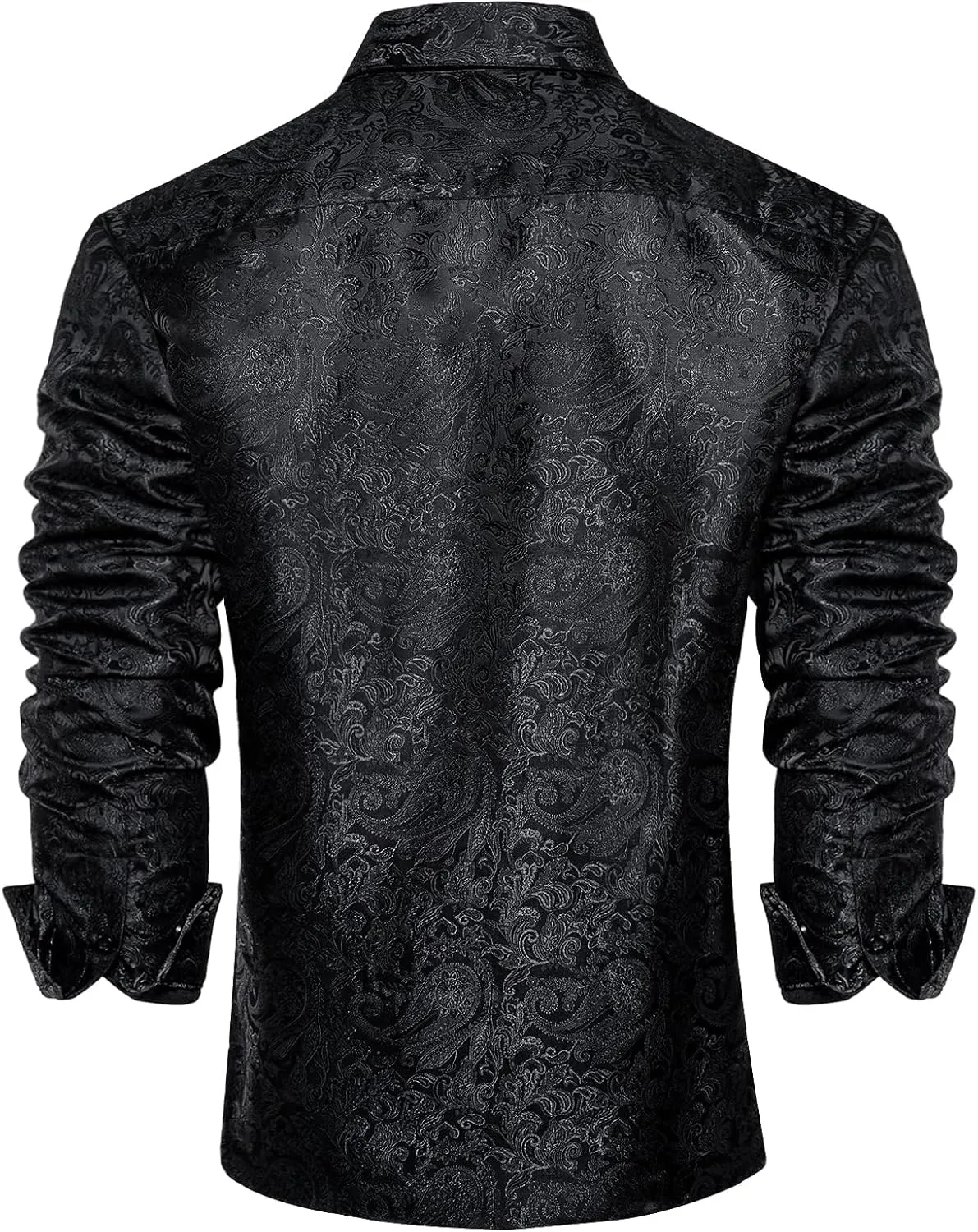 DiBanGu Mens Silk Paisley Dress Shirts,Long Sleeve Button Down Shirt Casual Regular Fit Shirt for Men Wedding Party