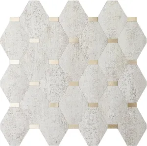 DICOFUN 10-Sheet Long Octagon Peel and Stick Backsplash, Faxu Stone PVC Mixed Metal Gold Stick on Wall Tiles Kitchen Backsplash (10, Beige Stone & Metal Gold)