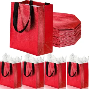 Dicunoy 40 Pack Reusable Gift Bags with Handles, Glossy Grocery Shopping Bags, Christmas Medium Size Stylish Bag, Foldable Non-woven Tote Bags for Wedding, Birthday, Party Favors