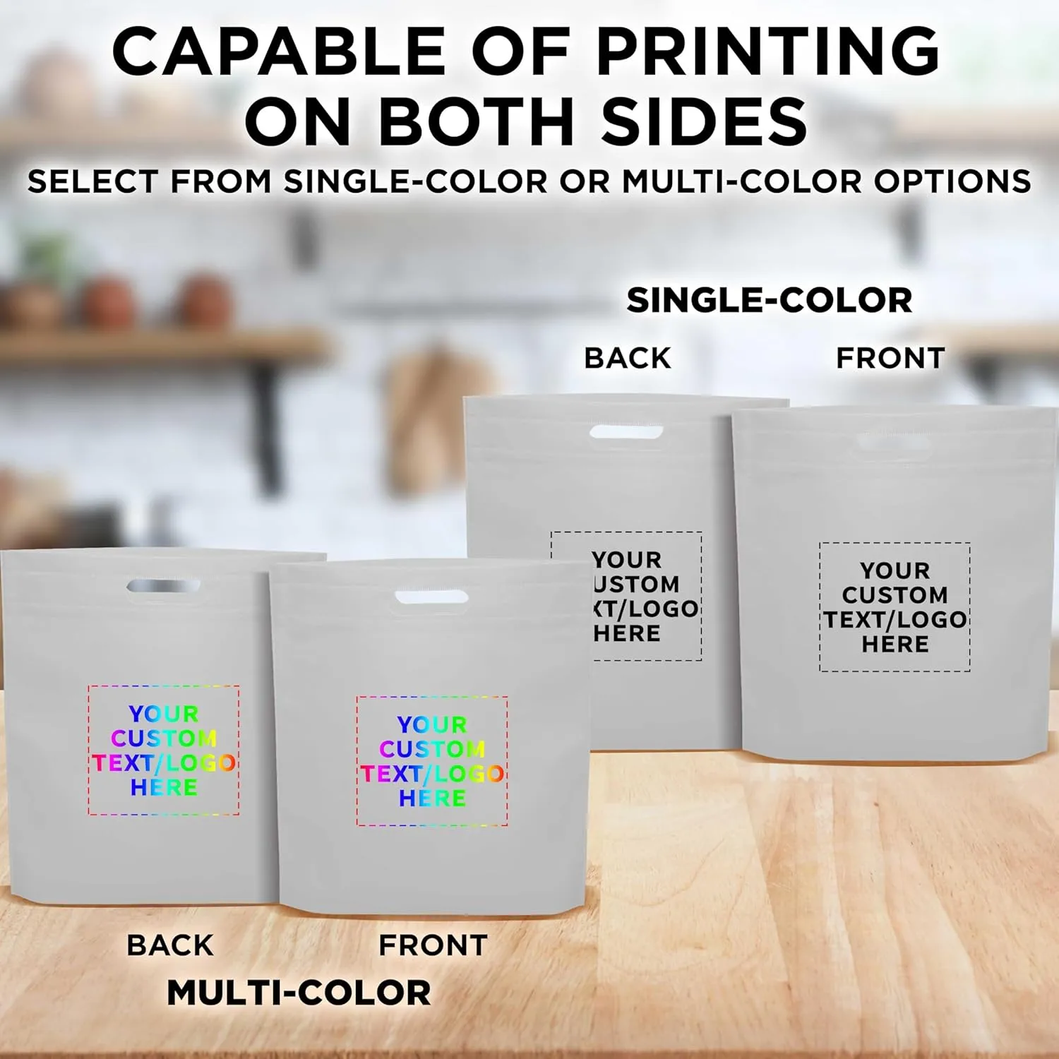 DISCOUNT PROMOS 10 Exhibition Tote Bags Set - Customizable Text, Logo - Non-woven, Soft, Recyclable, Reusable - White 15"X16"2.5", Die-cut Handles