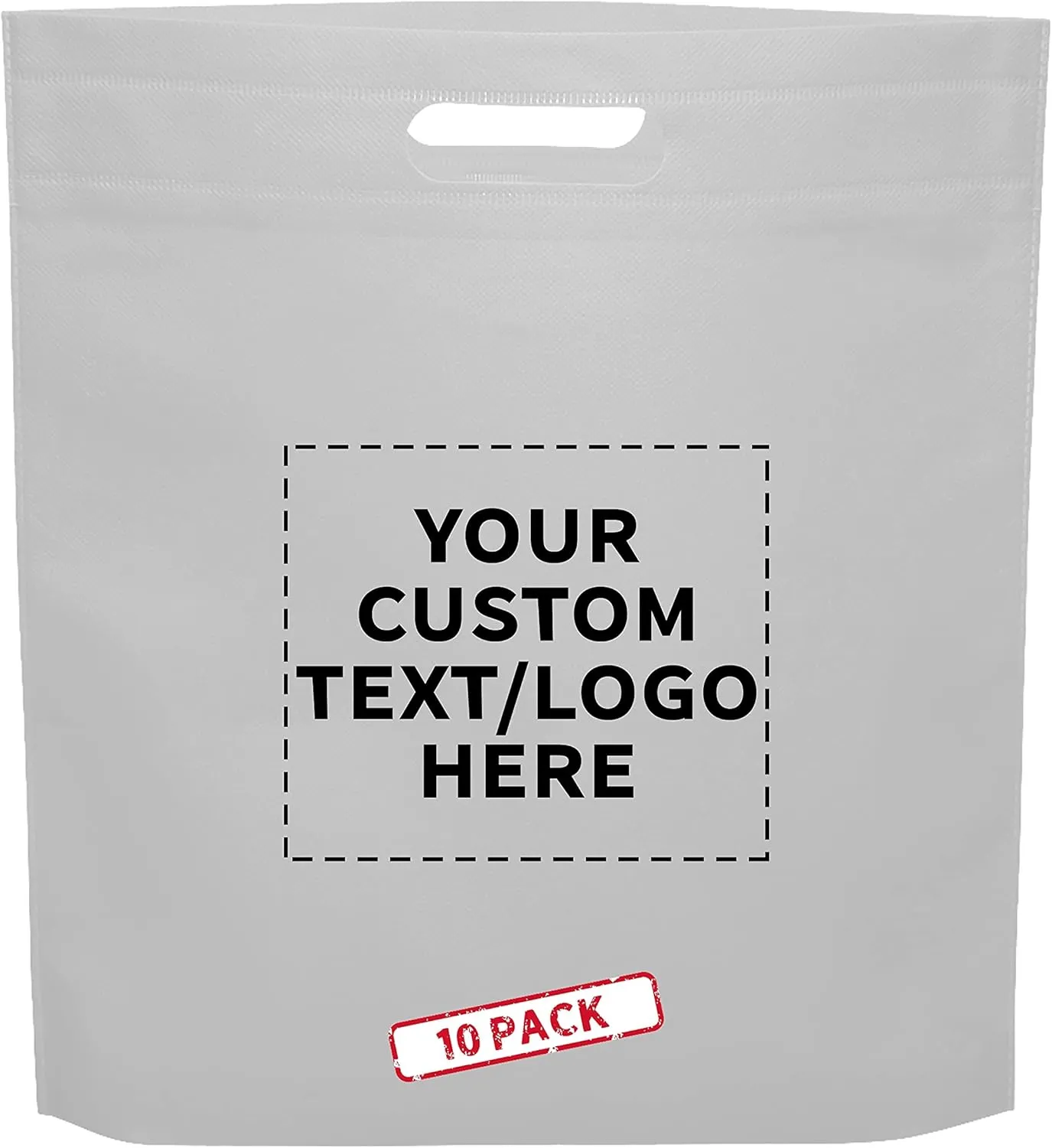 DISCOUNT PROMOS 10 Exhibition Tote Bags Set - Customizable Text, Logo - Non-woven, Soft, Recyclable, Reusable - White 15"X16"2.5", Die-cut Handles