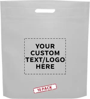 DISCOUNT PROMOS 10 Exhibition Tote Bags Set - Customizable Text, Logo - Non-woven, Soft, Recyclable, Reusable - White 15"X16"2.5", Die-cut Handles