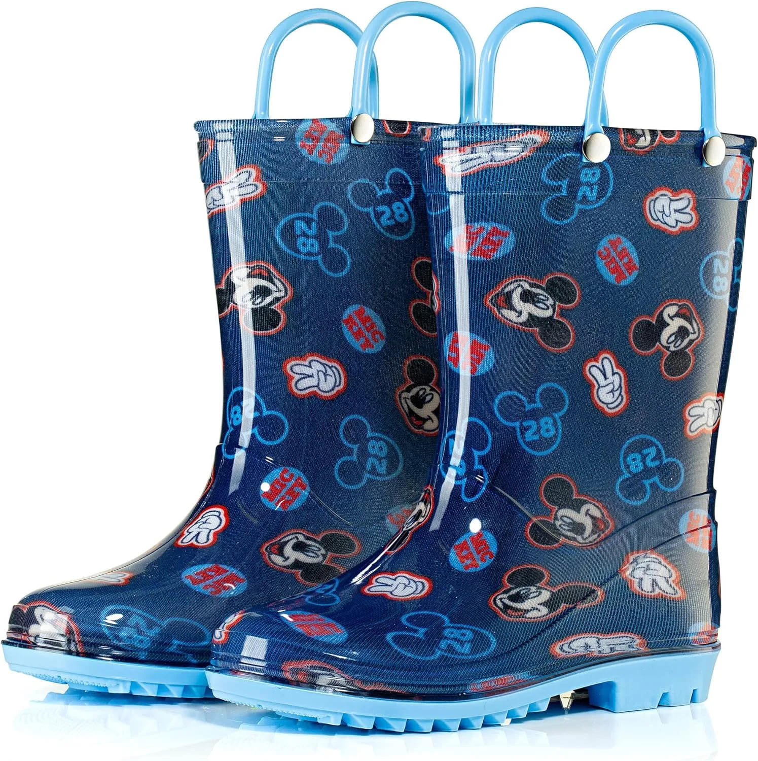 Disney Mickey Mouse Boys' Waterproof PVC Rain Boots with Handles – Toddler & Little Kids