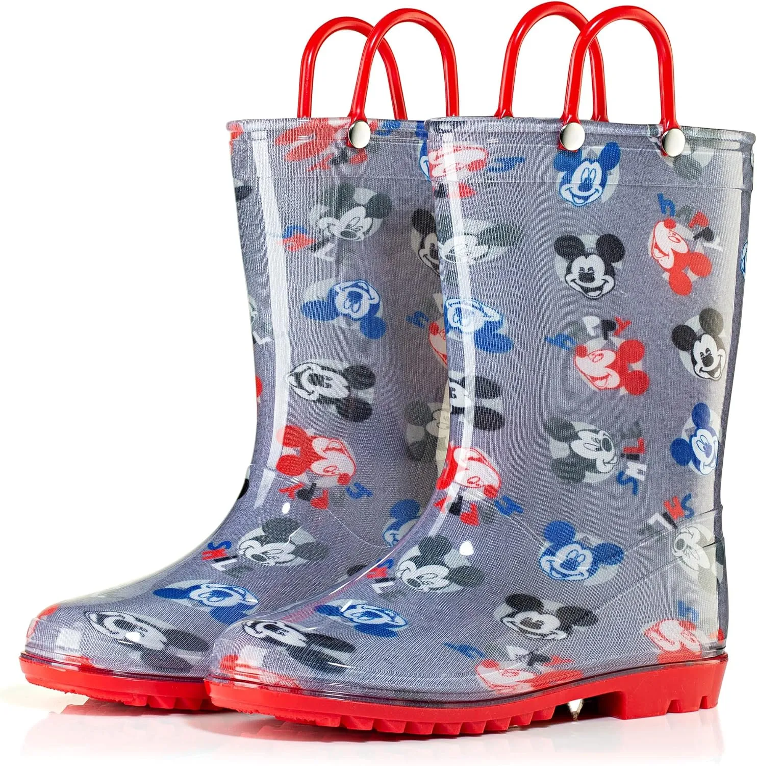 Disney Mickey Mouse Boys' Waterproof PVC Rain Boots with Handles – Toddler & Little Kids
