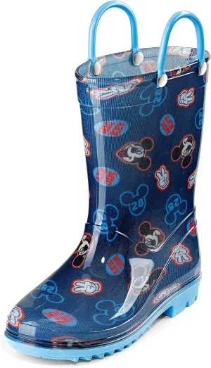 Disney Mickey Mouse Boys' Waterproof PVC Rain Boots with Handles – Toddler & Little Kids