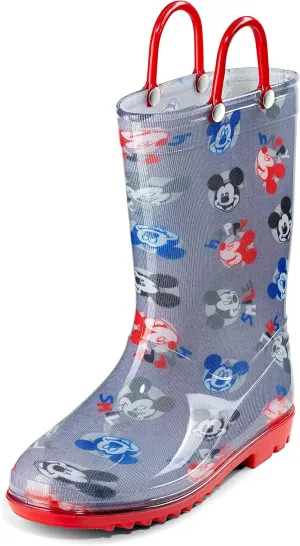 Disney Mickey Mouse Boys' Waterproof PVC Rain Boots with Handles – Toddler & Little Kids