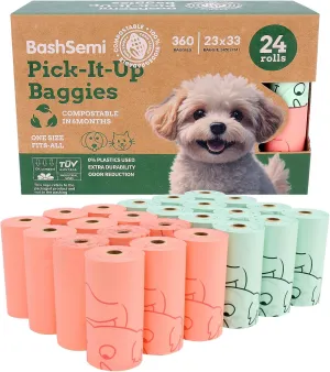 Dog Poop Bags 100% Certified Compostable, Leak-Proof & Extra Thick, 360-Count, 24 Rolls, Scented, Nature-Degradable Pet Waste Bags