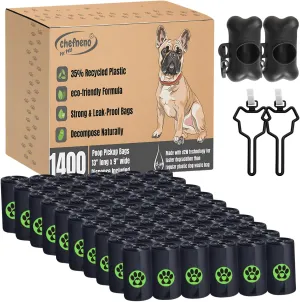 Doggy Poop Bags Biodegradable with Dispenser (1400 Bags) Eco-friendly Dog Waste Pickup Bags Landfill-Degradable Refill Rolls Cat Waste Bags (Black, 70 Rolls, Unscented)
