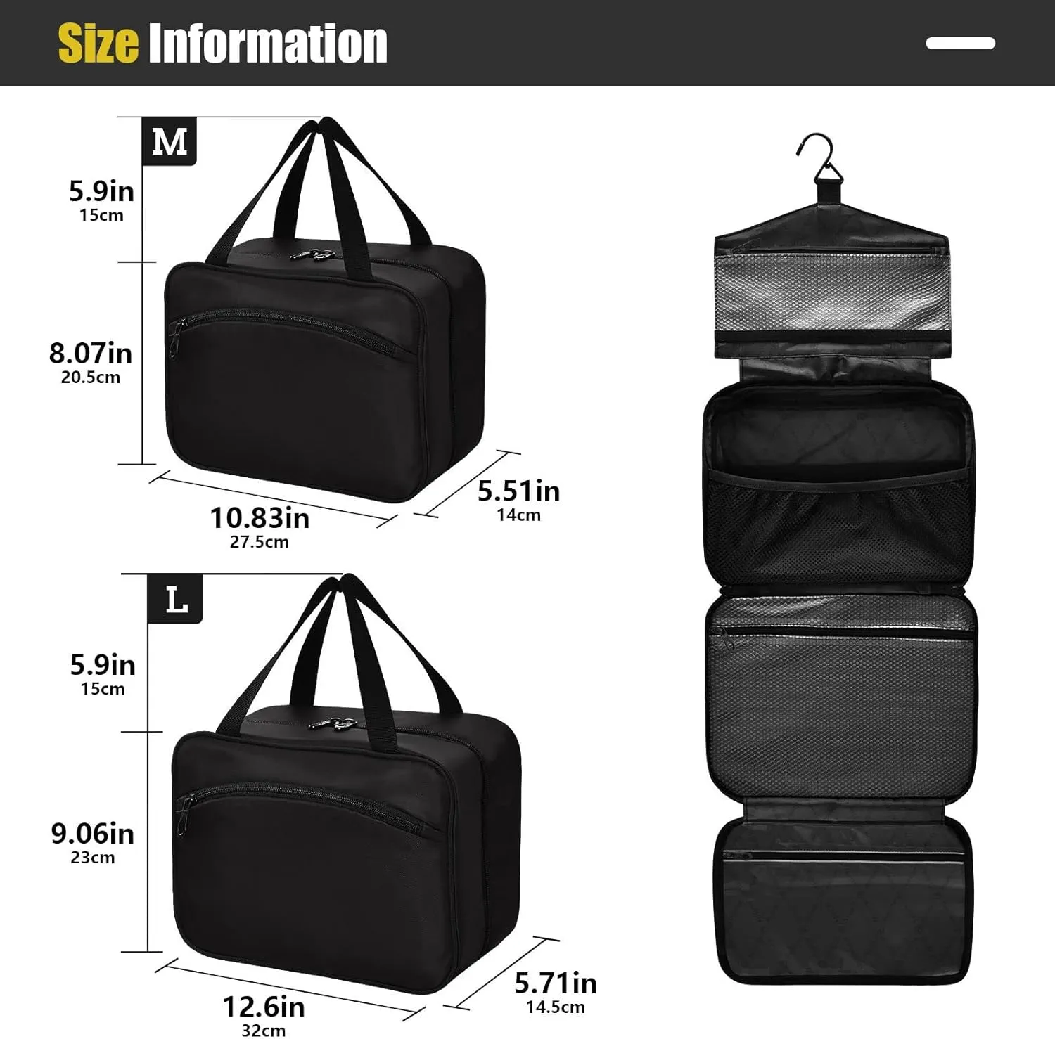 DOMIKING Black Hanging Toiletry Bag Portable Cosmetic Bags Large Travel Makeup Organizers Holders for Men Women Brushes Accessories Shampoo