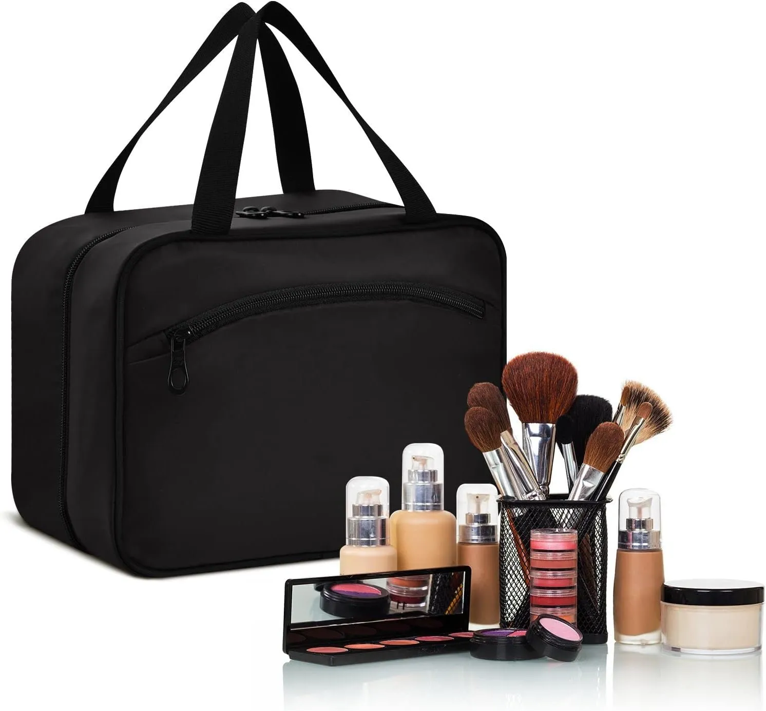 DOMIKING Black Hanging Toiletry Bag Portable Cosmetic Bags Large Travel Makeup Organizers Holders for Men Women Brushes Accessories Shampoo