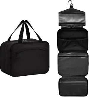 DOMIKING Black Hanging Toiletry Bag Portable Cosmetic Bags Large Travel Makeup Organizers Holders for Men Women Brushes Accessories Shampoo