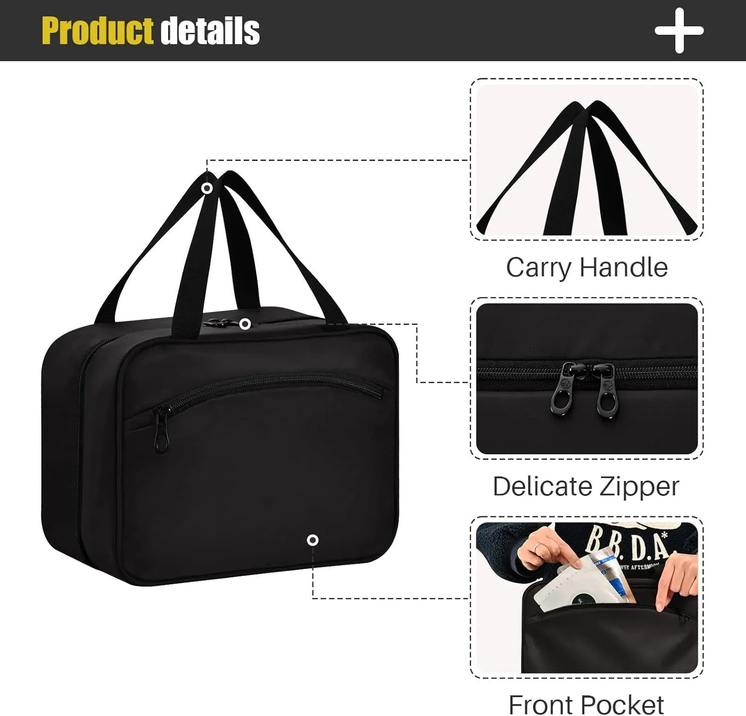 DOMIKING Black Hanging Toiletry Bag Portable Cosmetic Bags Large Travel Makeup Organizers Holders for Men Women Brushes Accessories Shampoo