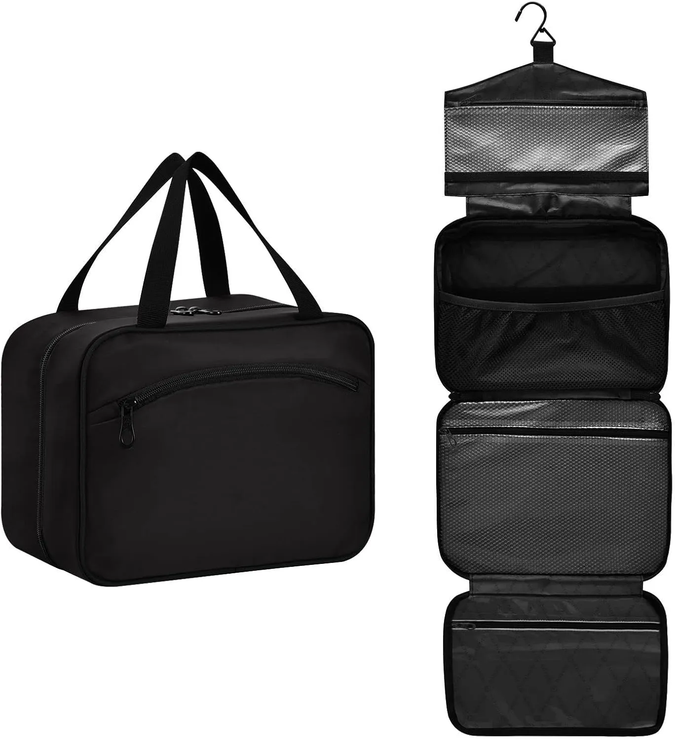 DOMIKING Black Hanging Toiletry Bag Portable Cosmetic Bags Large Travel Makeup Organizers Holders for Men Women Brushes Accessories Shampoo