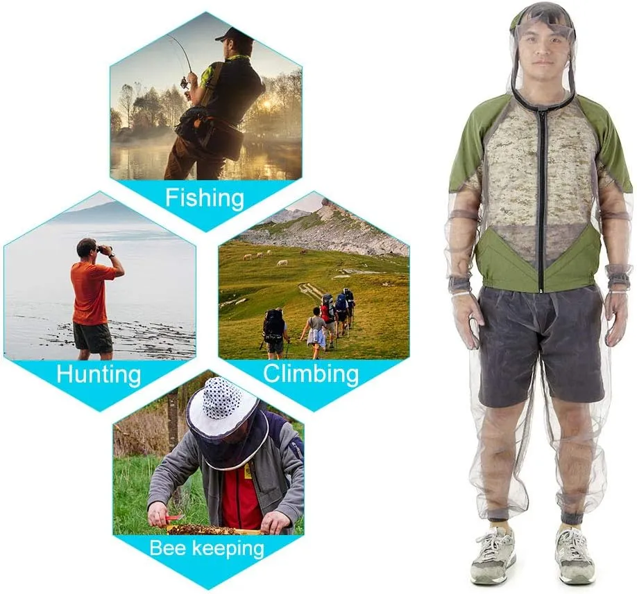 doorslay Fishing Suit - Mesh Bug Suit for Outdoor with Jacket, Pants, Hood & Gloves for Fishing, Hiking, Hunting, Camping