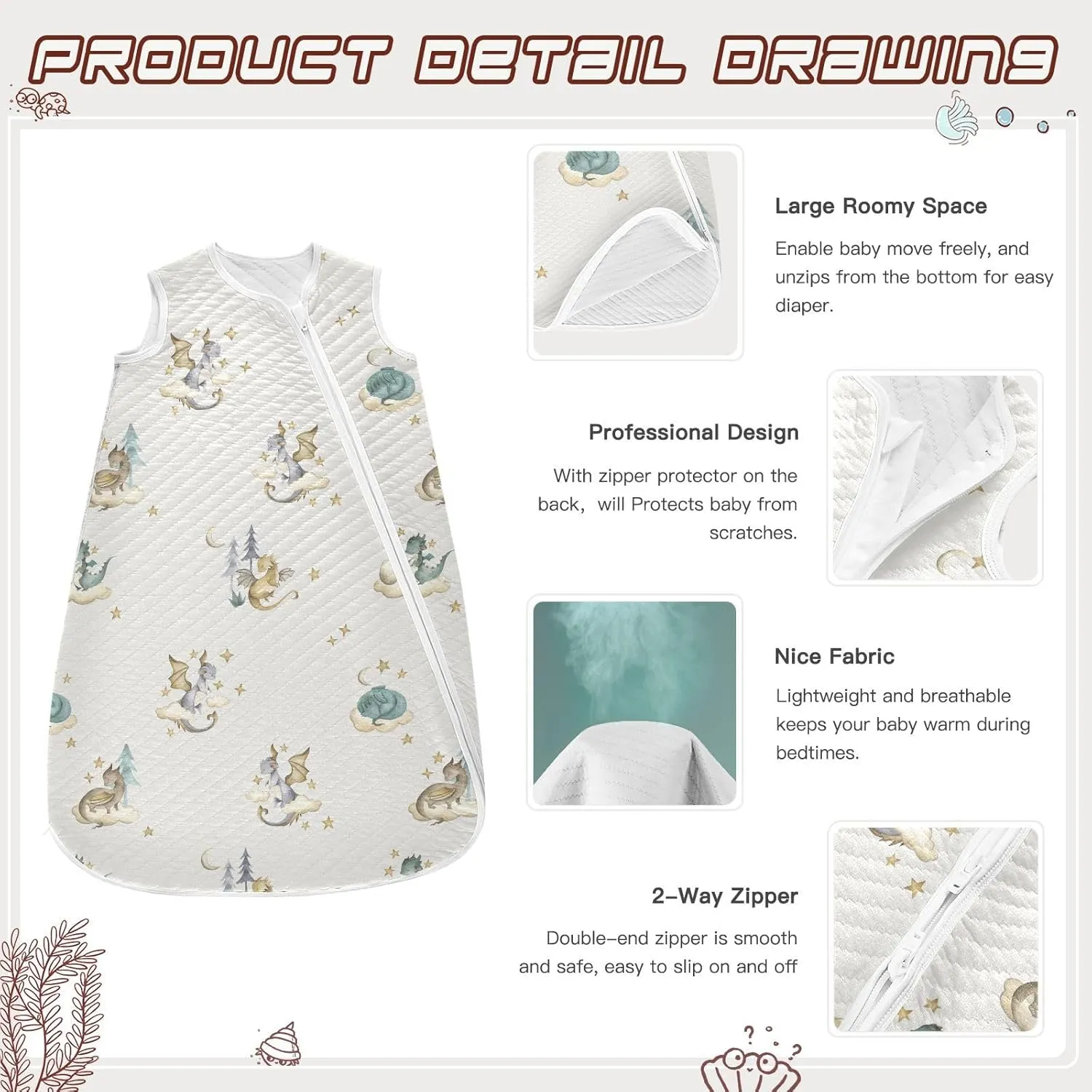 Dragon Baby Baby Sleeping Bag,Baby Wearable Blanket,Toddler Sleep Sack,Sleep Suit for Infant Newborn Babies 0-6 Months