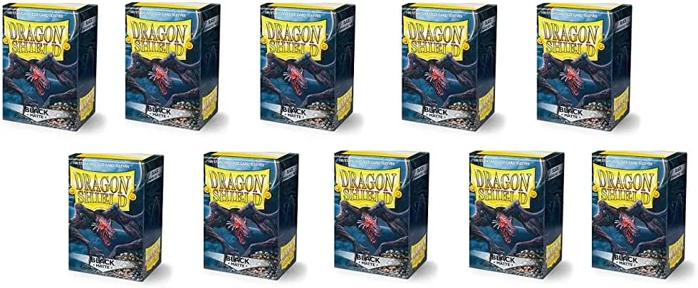 Dragon Shield Brand, Matte Black Sleeves [10 packs of 100 each, 1000 total], PVC-free, Archival Safe, 120 μ, Standard Size 63x88 mm for Collectible Trading Cards