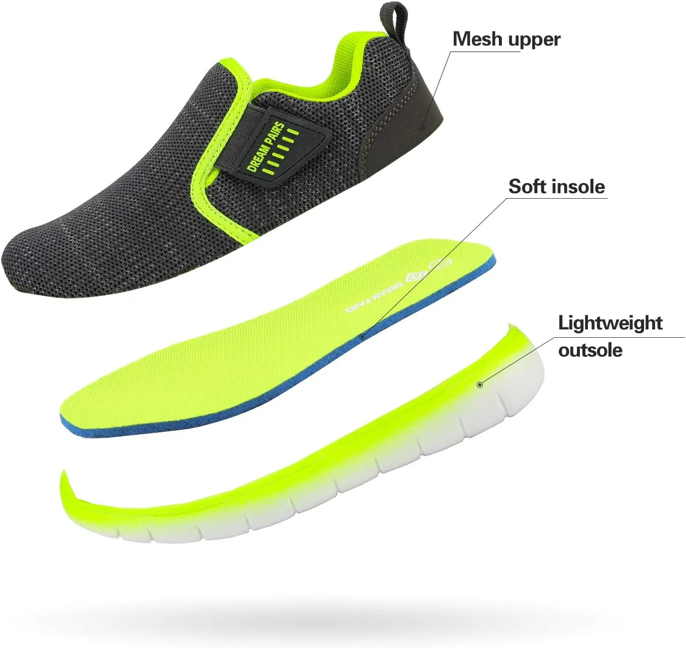 DREAM PAIRS Boys Girls Shoes Kids Slip on Tennis EZ-Ons MightyMovers Running Athletic Barefoot Zero Drop Sports Sneakers