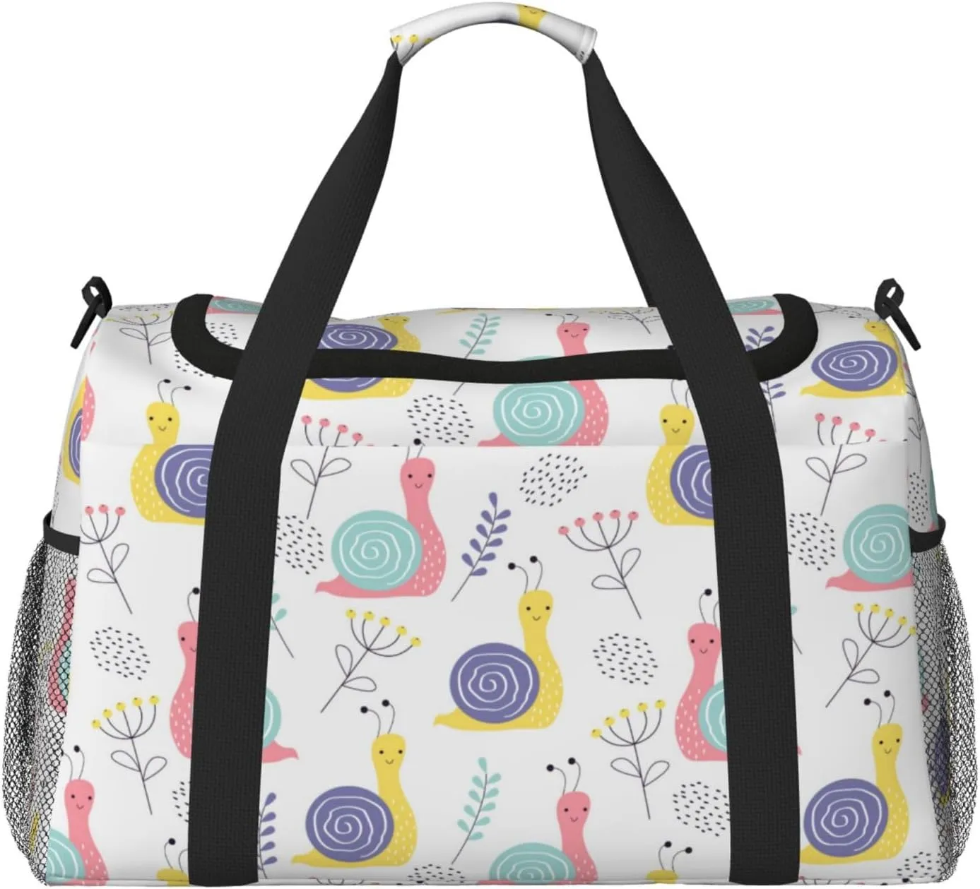 Duffle Bag for Travel, Cute Hand Painted Snail Weekender Overnight Duffel Bag, Carry On Bag Gym Bag for Women Men, Personal Item Travel Bag