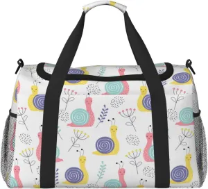 Duffle Bag for Travel, Cute Hand Painted Snail Weekender Overnight Duffel Bag, Carry On Bag Gym Bag for Women Men, Personal Item Travel Bag